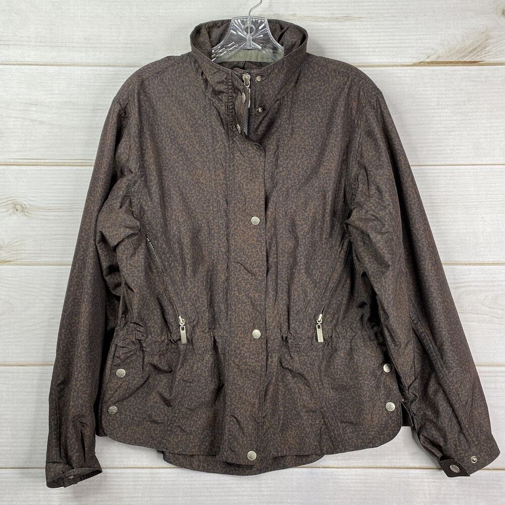 Sunice Performance Jacket Womens M Brown Black Animal Print Windbreaker Hooded